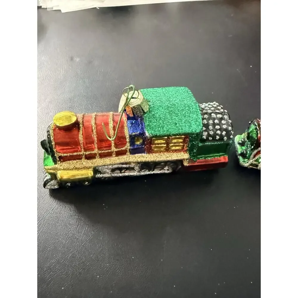 Old World Christmas Hand-Blown Glass Locomotive Train Ornaments, Set of 2
